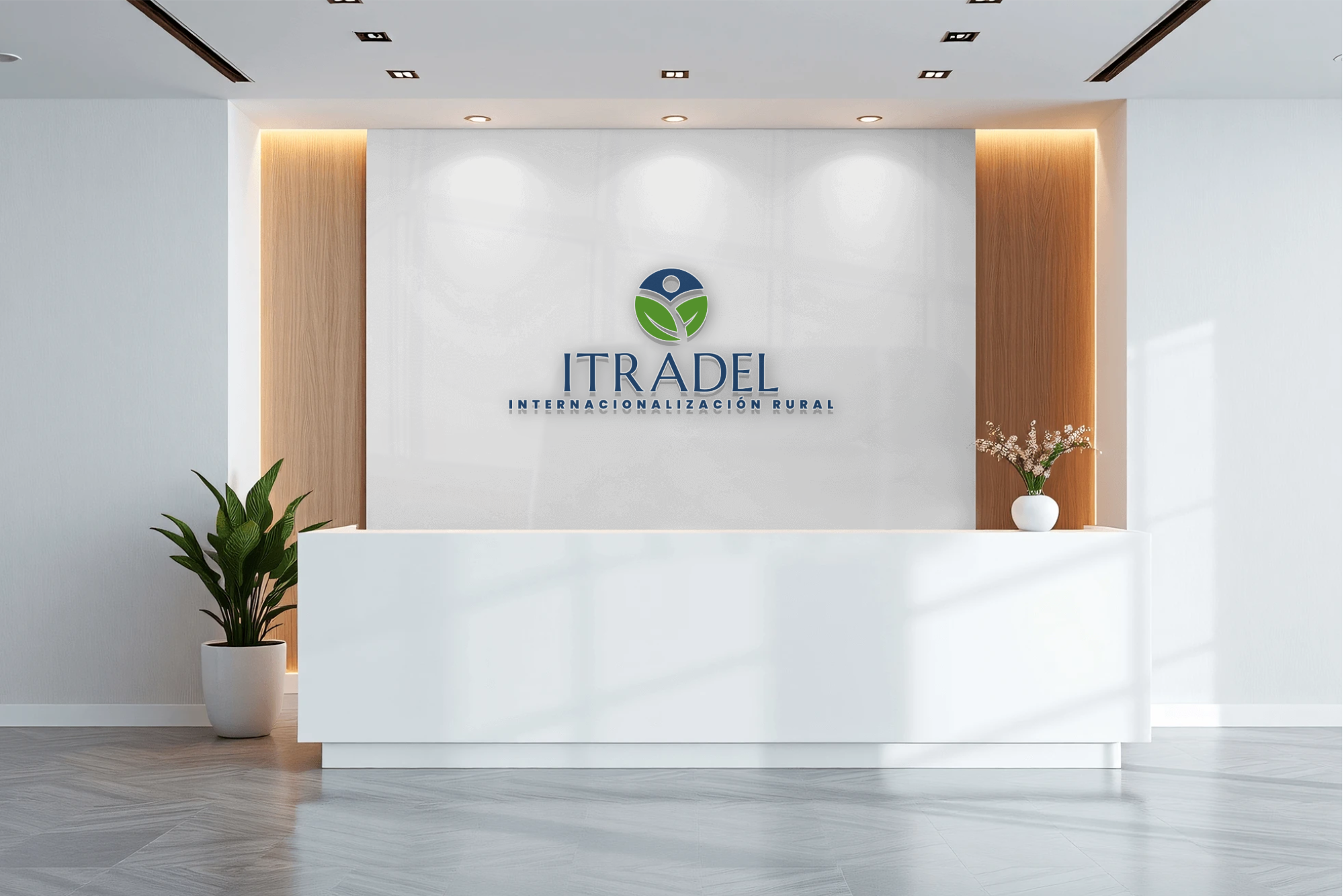 aidesign company front desk wall 3d logo vi mockup renderings